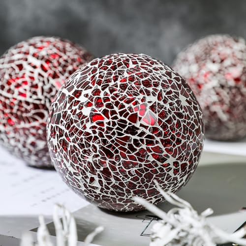 Decorative Glass Mosaic Sphere Balls, 3 Inch Diameter, Set of 5, Table Centerpiece (Red) - Image 5