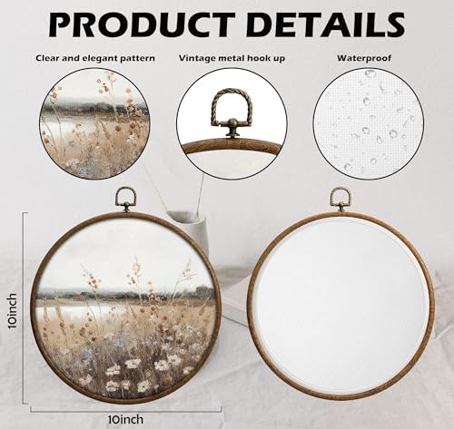 Vintage Cottage Core Decor, Floral Field Round Wall Art, Cottage Wall Decor - Image 2