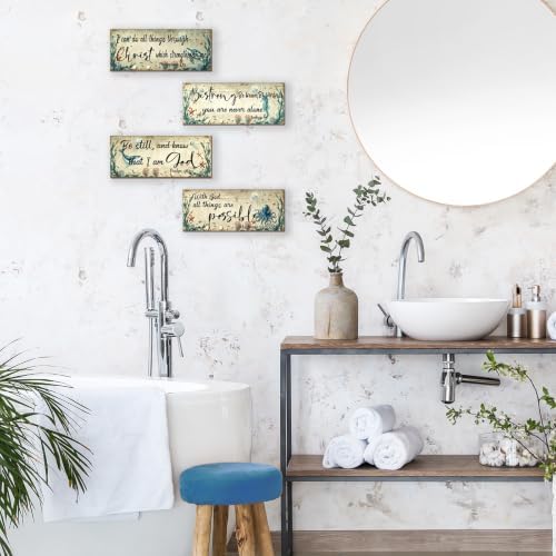 4 Pieces Sea Turtle Decor Ocean Beach Bathroom Decor With Bible Verses Wooden Christian Farmhouse Sign for Home Religious Prayer Wall Art for Living Room Office Bedroom(Turtle,10x4") - Image 3