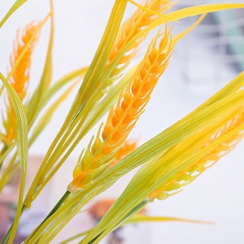 XIYUAN 10 Bundles Wheat Stalks of Golden and Shiny Artificial Rice Wheat Ears Fake Flowers Arrangement 17.7IN for Wheat Grass Farmhouse DIY Home Wedding Valentine's Day Decor - Image 5