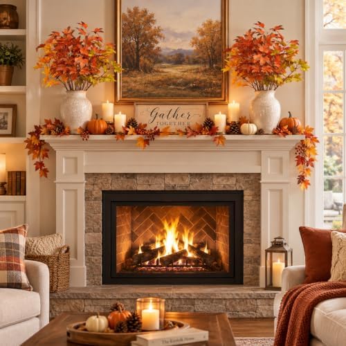 16Pcs Artificial Maple Leaves Branches, 21.6in Fall Leaves Stems - Image 5