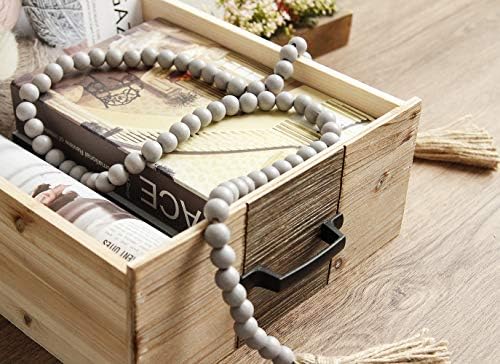 RAMIRABI 58in Wood Bead Garland, Farmhouse Rustic Country Decor, Gray - Image 3