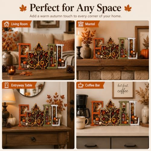 Fall Decorations for Home 2026, 3D Wooden Fall Decor with Harvest Autumn Sign Leaf Pumpkin Scene, Rustic Thanksgiving Tabletop Decor, Vintage Farmhouse Shelf Mantel (Fall Decorations) - Image 5