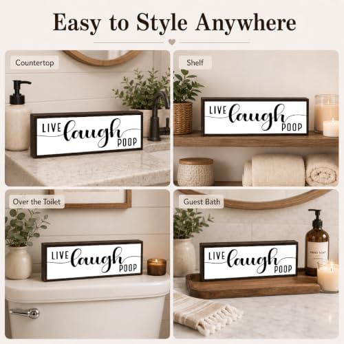 Bathroom Wooden Sign, Live Laugh Poop, Funny Farmhouse Bathroom Wall Decor, Humorous Solid Wood Walls Accent for Guest Bath Display, Modern Bathrooms Wall Sign, Bathrooms Decor Gift, 9.5 x 3.1 Inches - Image 3