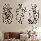 Photect 3 Pcs Metal Wall Art Minimalist Woman Line Decor, Plant, Black by Photect