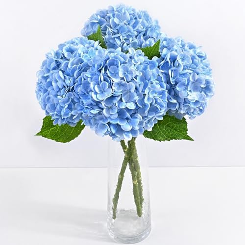 3 Pcs Real Touch Hydrangea Artificial Flowers, 21" Latex Fake Flowers, Blue by Yastouay