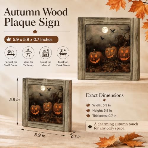 Halloween Pumpkin Wood Plaque Sign, Halloween Mantel and Tabletop Art Decor 29 - Image 2