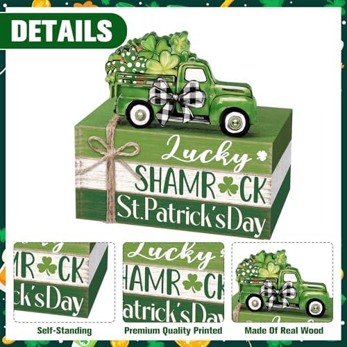 Geelin 4 Pcs St. Patrick's Day Table Decoration Wooden Book Stack Signs - Image 4