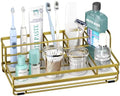 HapiRm Toothbrush Holders for Bathroom - 5 Partitions Bathroom Counter Organizer with Instant Drying Stone, Stainless Steel Countertop Storage Electric Toothbrush Toothpaste Holder - Gold by HapiRm
