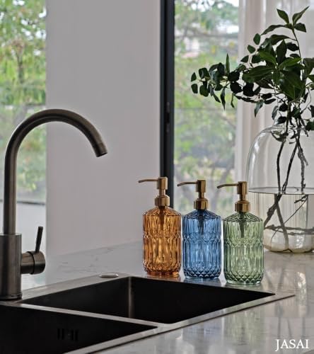 JASAI 18Oz Amber Glass Soap Dispenser with Gold RustProof Pump for Bathroom - Image 7