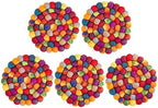 Round Felt Ball Coasters - Wool Table Coasters - Felt Coaster Pads, Absorbent Trivet for Drinks - Heat Resistant, Thick & Durable Hand Felted in Nepal by Woolygon- Multi-Color - Set of 5 - Image 5