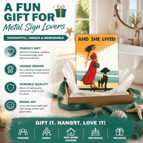 and She Lived Happily Ever After Metal Sign Poodle and Girl Wall Decor Poster for Home Bar Club Coffee Beach House 8x12 Inch - Image 6