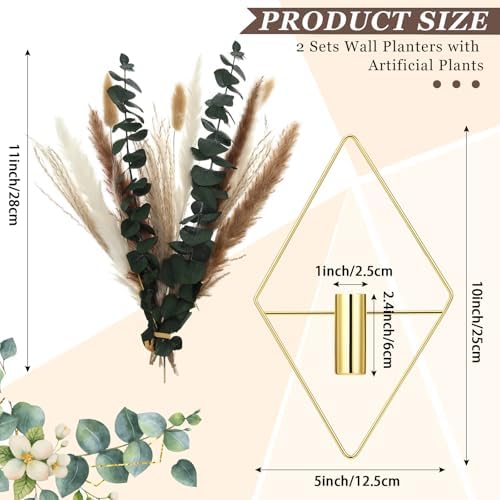 Jexine 2 Pcs Hanging Artificial Planters Wall Decor, Golden, Pampas - Image 2