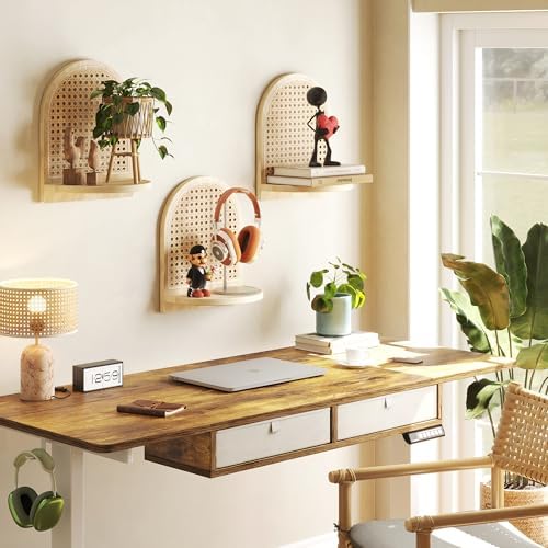 Rattan Wall Shelf Set of 3, 7''Natural Rattan Shelves with Wicker Decor, Boho Decor Small Floating Shelves for Wall, Arched Shelf for Plant Figurines Display,Mini Shelves for Knick Knack Storage - Image 7