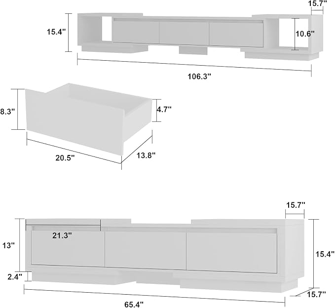 AGOTENI Expandable TV Stand Media Console Table, Modern Entertainment Center - Image 3