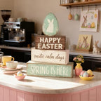 Easter Decorations - Happy Easter Bunny Egg Tiered Tray Decor - Wooden Easter Tabletop Sign - Rustic Farmhouse Spring Home Decor Indoor for Tiered Tray Shelf Mantel Entryway Coffee Table - Image 6