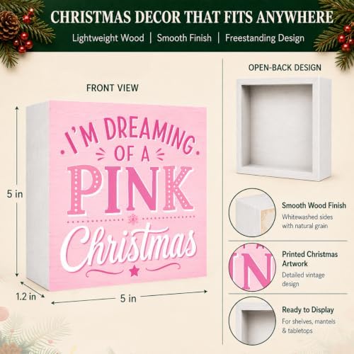 Pink Christmas Decor I'm Dreaming of A Pink Christmas Wood Box Sign - Image 4