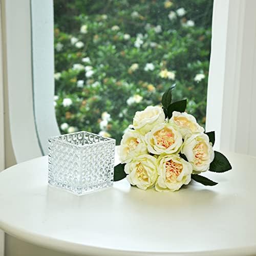 Artificial Peony Silk Flower Centerpieces Faux Floral Arrangement in Glass Vase for Home Wedding Table Decoration (Champagne) - Image 6