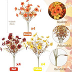 ATTGREAT Artificial Fall Flowers Outdoors UV Resistant Fake Mums Bulk Outside Faux Mums Plants Decorations for Home Garden Porch Hanging Planter Autumn Decor, 12 Bundles (Mix Orange Yellow Fall Red) - Image 2
