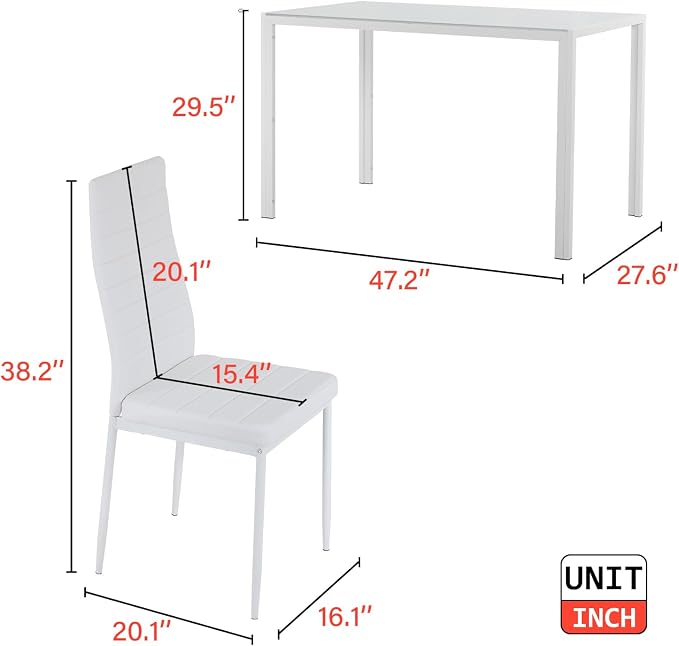 FDW | 5-Piece Dining Table Set | White | Glass Kitchen Table - Image 3