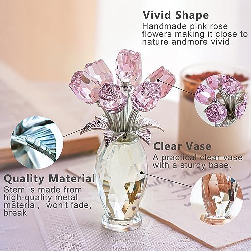 Pink Crystal Rose Bouquet Figurine Wedding Table Centerpiece Decor - Image 5