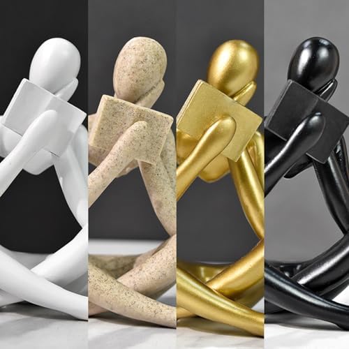 Gold Reading Women Statue, Thinker Sculptures, Abstract Art Ornament, Modern Aesthetic Figurine Decoration, Suitable for Home Living Room Bedroom Office Shelf Table Desk Bookshelf Decor (Black Right) - Image 6