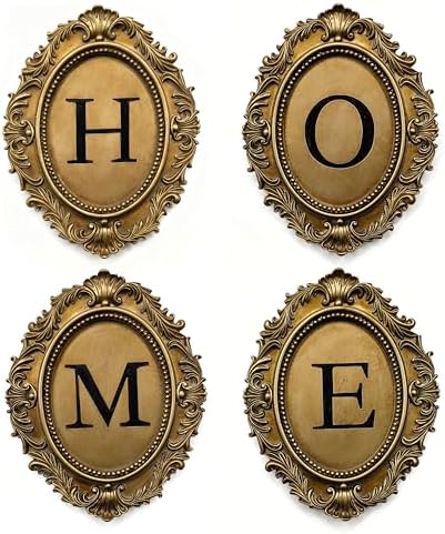 Stylor Vintage HOME Sign Gallery Wall Decor - Letters with Gold Frame Wall Sculpture, Antique Victoria Hanging Decor for Home Entryway, Oval Baroque Family Living Room Art by Unknown