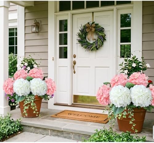 20" Silk Hydrangea Artificial Flowers 2Pcs White/ 4Pcs Pink Long Stems Real Looking Bouquet for Living Room Wreath Decor - Image 3