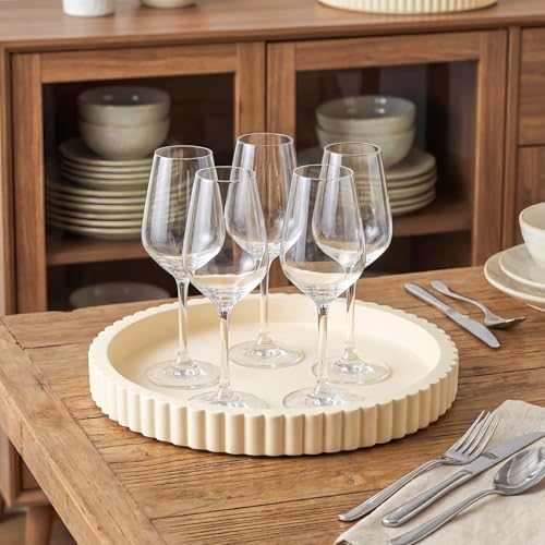 Yalikop Round Concrete Decorative Tray for Coffee Table Decoration 12" Modern Cream White Table Centerpieces Decorative Ottoman Tray for Serve Home Decoration Accent Bandejas Decorativas Gift - Image 6