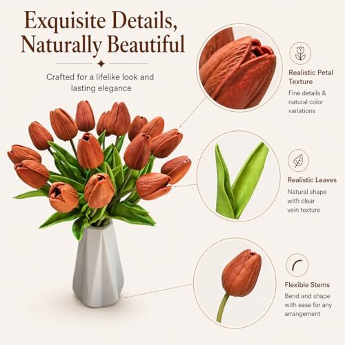 Mandy's 20pcs Artificial Burnt Orange Tulips - Image 4