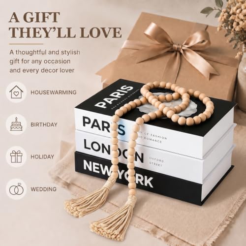 Faux Decorative Books Set of 3 with Wood Bead Tassel - Image 5