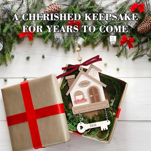3Pcs House Warming Gifts New Home Ornament 2026 - Wooden First New Home Gift Idea for Couple, Women, or Families - 3D New House Keepsake with Key Design(Brown+Khaki+Blue) - Image 3