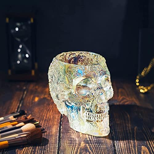 Skull Makeup Brush Holder, Pen Holder, Vanity, Desk, Office Organizer, Stationary, Decor Planter, Candy Bowl, Goth Decorations, Extra Large, Skulls Gothic Skull & Bones Organizer Bathroom (iridescent) - Image 4