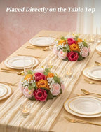 BLOSMON Fake Flower Centerpieces for Home Tables: 2 Pcs, Pink and Orange - Image 2