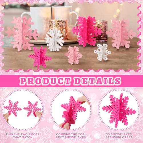 Wenqik 16 Pcs Wooden Snowflake 3D Centerpieces,White,Pink - Image 5