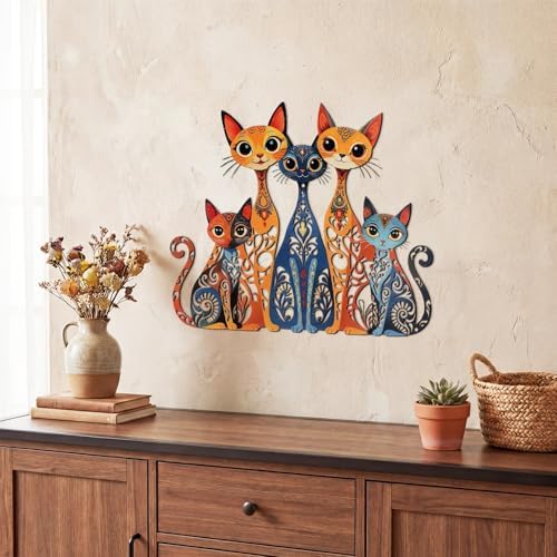 Wesiti Metal Cat Wall Art Decor Colorful Sculptural Mid Century 10.6x13.15 - Image 3