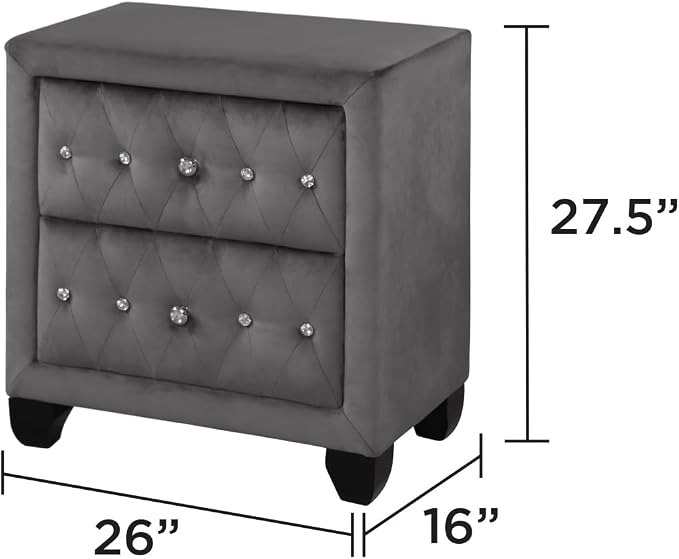 Sophia Modern Style Crystal Tufted 2-Drawer Nightstand Upholstered - Image 3