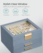 SONGMICS Jewelry Box with Glass Lid, 3-Layer, 2 Drawers - Image 4