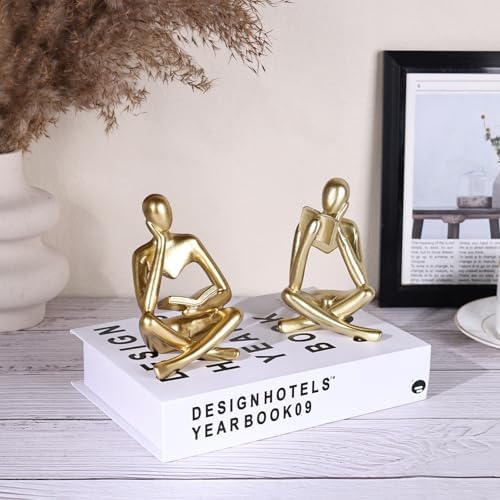 2-Piece Gold Resin Seated Reading Figurines with Books, Bookshelf Decor - Image 5