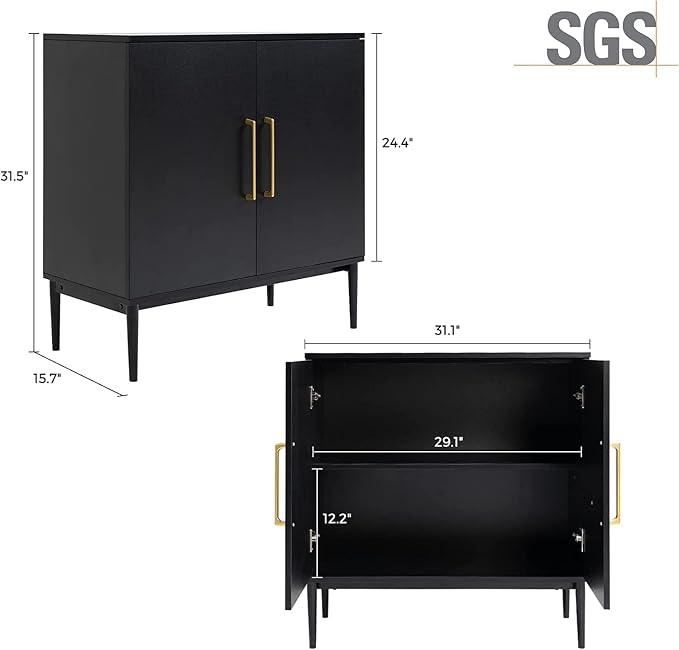 Set of 2 Storage Cabinet with Doors, Modern Black Accent Cabinet, Free Standing - Image 2