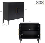 Set of 2 Storage Cabinet with Doors, Modern Black Accent Cabinet, Free Standing - Image 2