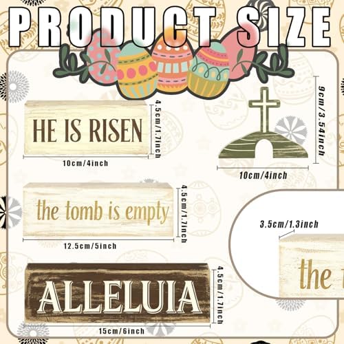 Easter Decorations - He Is Risen Tomb Cross Tiered Tray Decor - Religious Easter Wooden Tabletop Sign - Faith Farmhouse Easter Home Decor Indoor - Spring Home Decor for Living Room, Kitchen Counter, Seasonal Farmhouse Display - Image 3