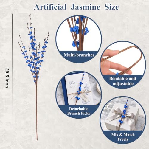 10Pcs Blue Jasmine Flowers 29.5" Artificial Pussy Willow Branches for Vase - Image 2