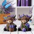 Wesiti 2 Pcs Lavender Highland Cow Figurines, Purple Resin Tiered Tray - Image 6