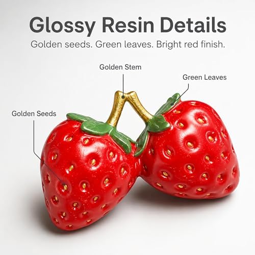 Strawberry Decor Figurine, Double Strawberry Sculpture Home Decor, Red Fruit Decorative Ornament for Kitchen Living Room Coffee Table Shelf Aesthetic Room Decor Unique Gift - Image 4