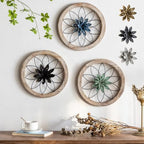 Paquesta 3 Piece Round Farmhouse Wall Decor with 6 Piece Interchangeable Flowers 12'' Medallion Wood & Metal Rustic Wall Art for Living Room Bedroom Kitchen Bathroom Dining Room Home Decorations by Paquesta