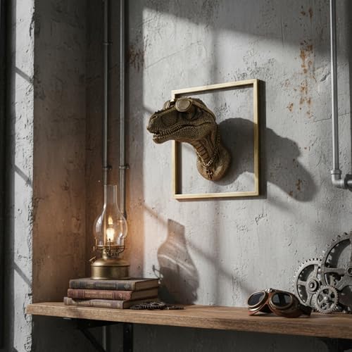 JJALIGHTS Exquisite Resin Animal Head Wall Dragon Sculpture (Gift Metal Frame) - Imitation Copper Vintage Decor for Living Room, Bedroom & Office | Decorative Wall Hanging Art (Dinosaur) - Image 4