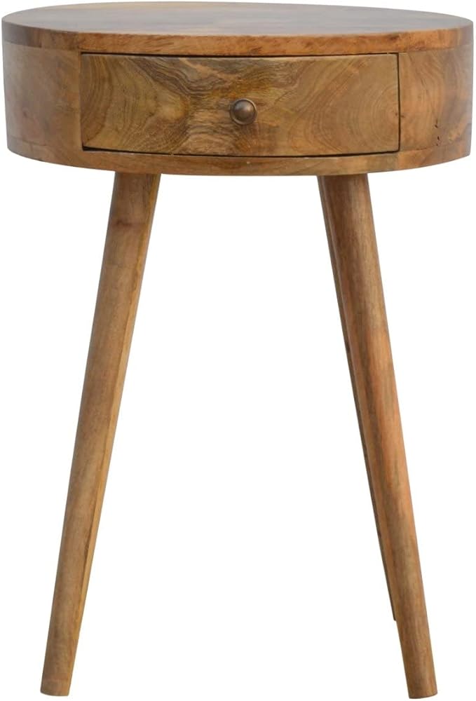 Nordic Inspired Circular Bedside Table 1 Drawer Oak Wood - Image 4