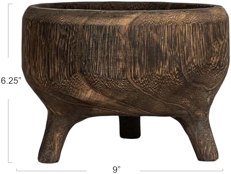 Creative Co-Op Rustic Paulownia Footed Wood Bowl, Charred Brown - Image 2