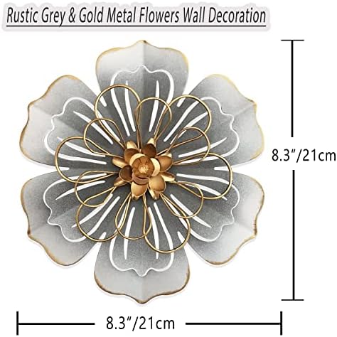Metal Flower Wall Art Decor, 8.3" Rustic Modern Floral Sculpture, Distressed Iron Wall Hanging Home Decoration Accent Artworks for Indoor Kitchen Bedroom Living Room Office Outdoor Garden Patio - 06 - Image 4